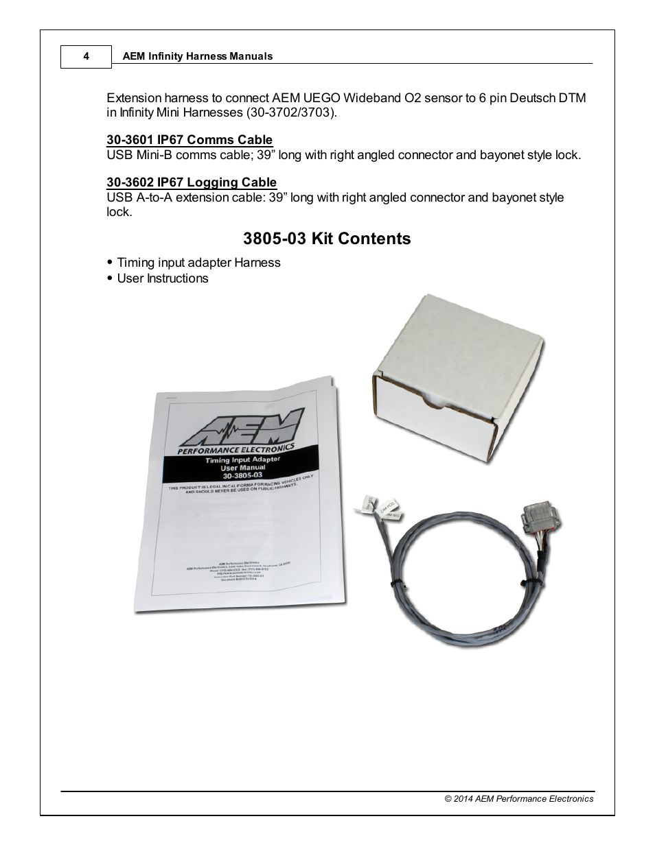 3805-03 kit contents | AEM 30-3805-03 Universal V8 Core Accessory Harness - MAG Cam/MAG Crank User Manual | Page 4 / 6