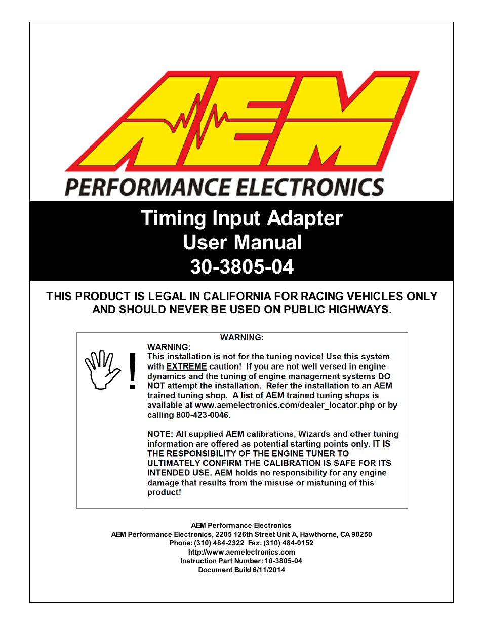 AEM 30-3805-04 Universal V8 Core Accessory Harness - HALL Cam/MAG Crank User Manual | 6 pages