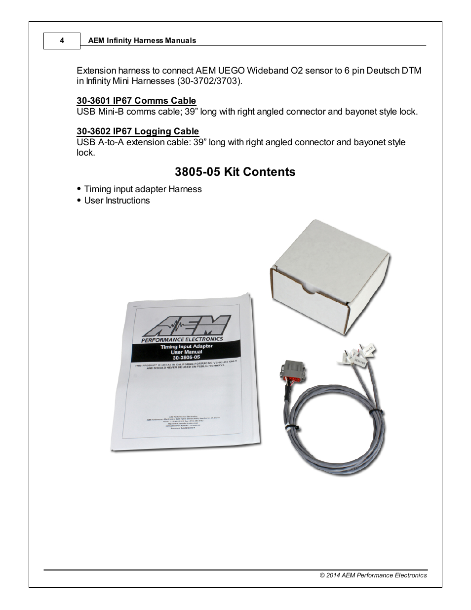 3805-05 kit contents | AEM 30-3805-05 Universal V8 Core Accessory Harness - MAG Cam/HALL Crank User Manual | Page 4 / 6