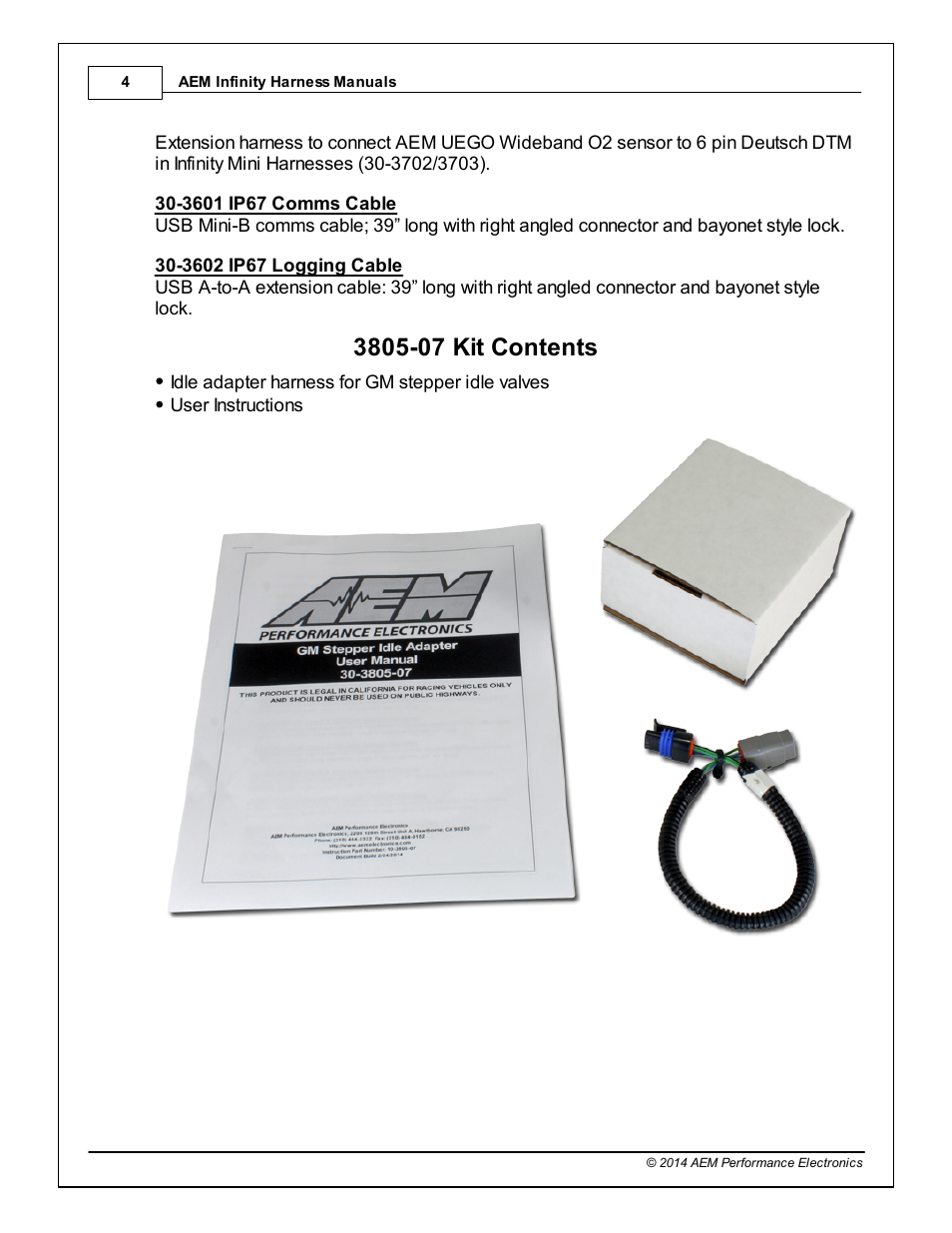 3805-07 kit contents | AEM 30-3805-07 Universal V8 Core Accessory Harness - GM Idle Stepper Motor User Manual | Page 4 / 6