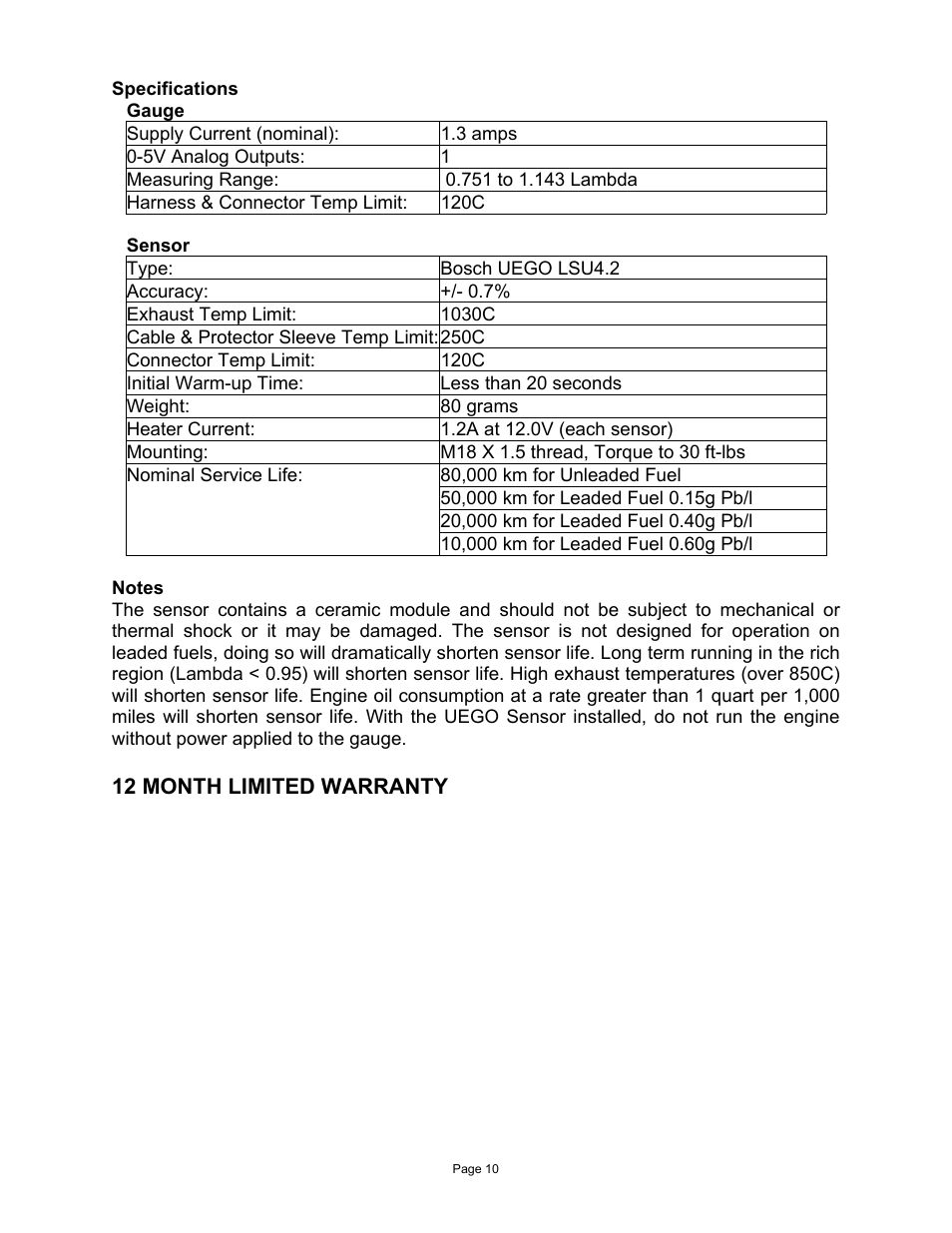 AEM 30-4100 Digital Wideband UEGO Gauge User Manual | Page 10 / 10