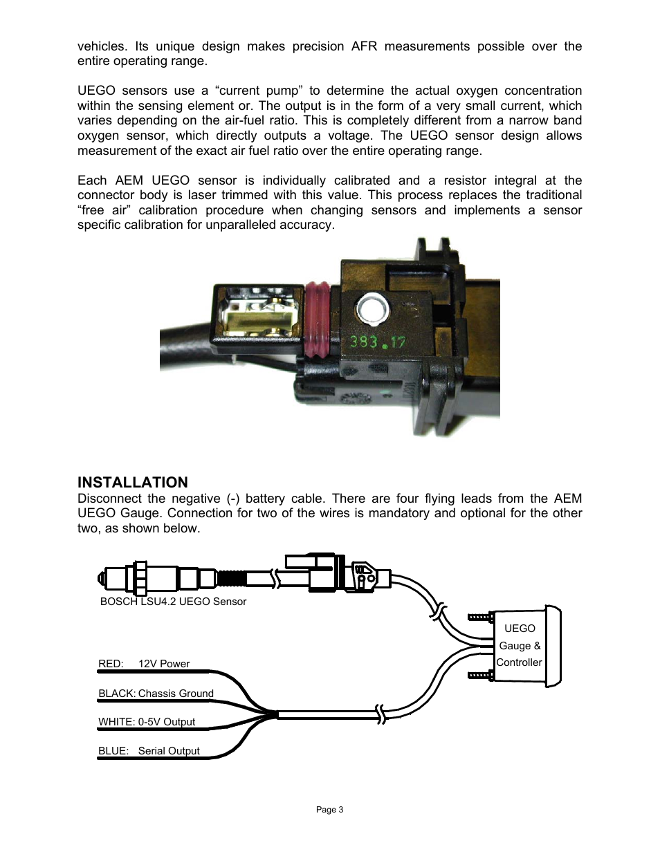 Installation | AEM 30-4100 Digital Wideband UEGO Gauge User Manual | Page 3 / 10