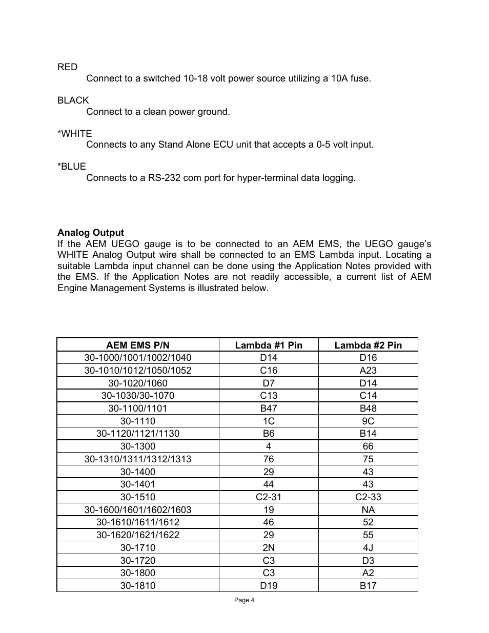 AEM 30-4100 Digital Wideband UEGO Gauge User Manual | Page 4 / 10