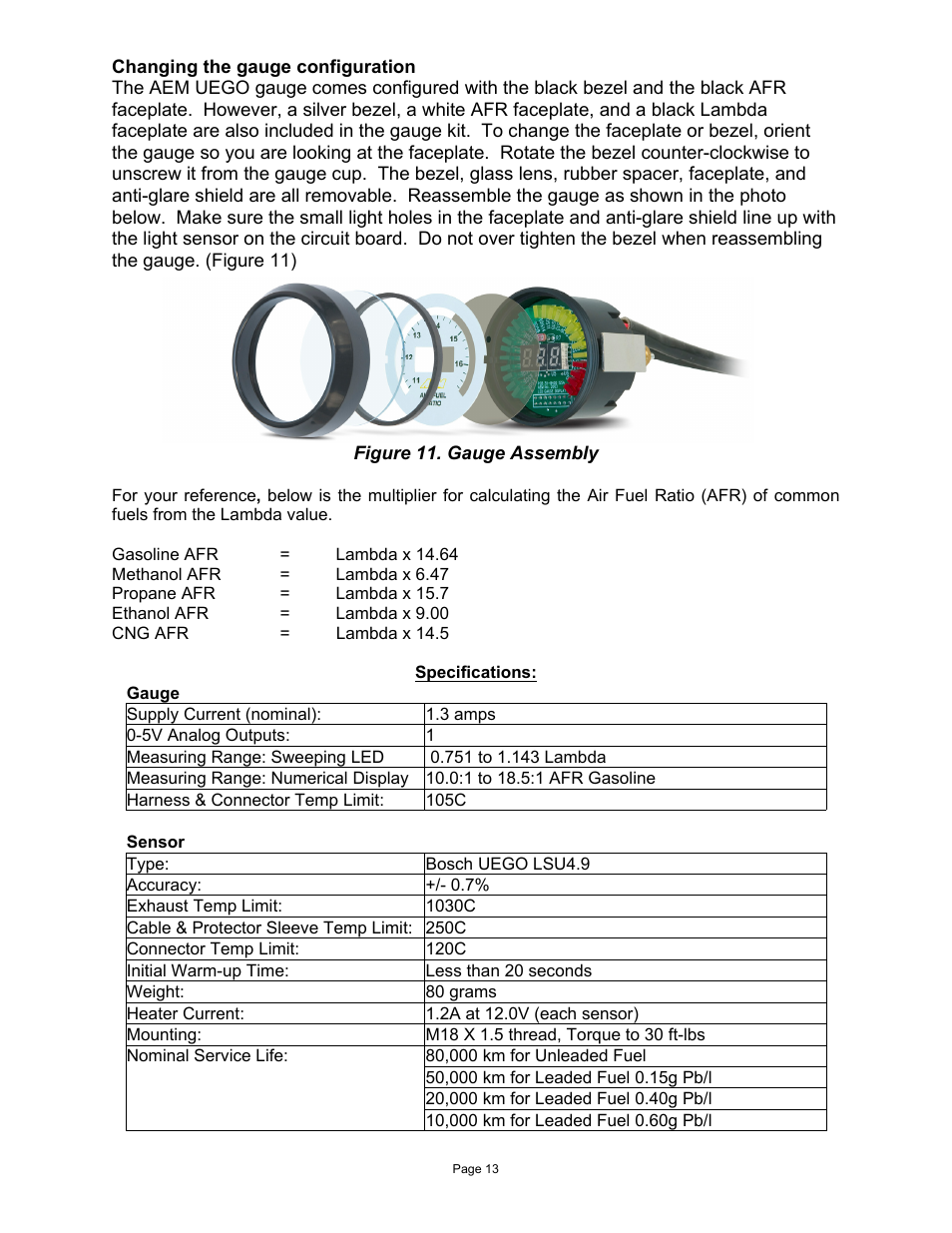 AEM 30-4110 Digital Wideband UEGO Gauge User Manual | Page 13 / 14