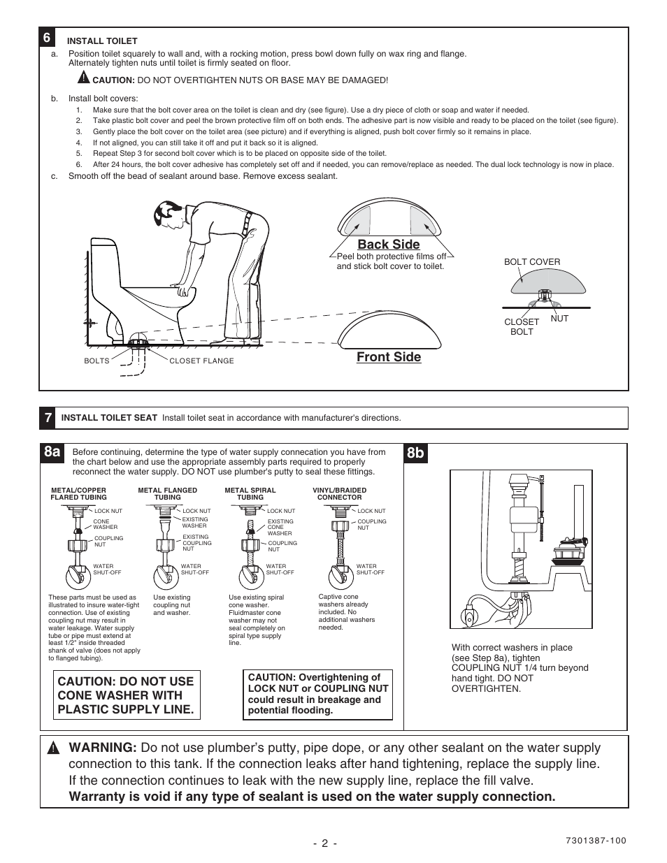 8a 8b, Back side front side | American Standard NEW SAVONA 2097.012 User Manual | Page 2 / 4