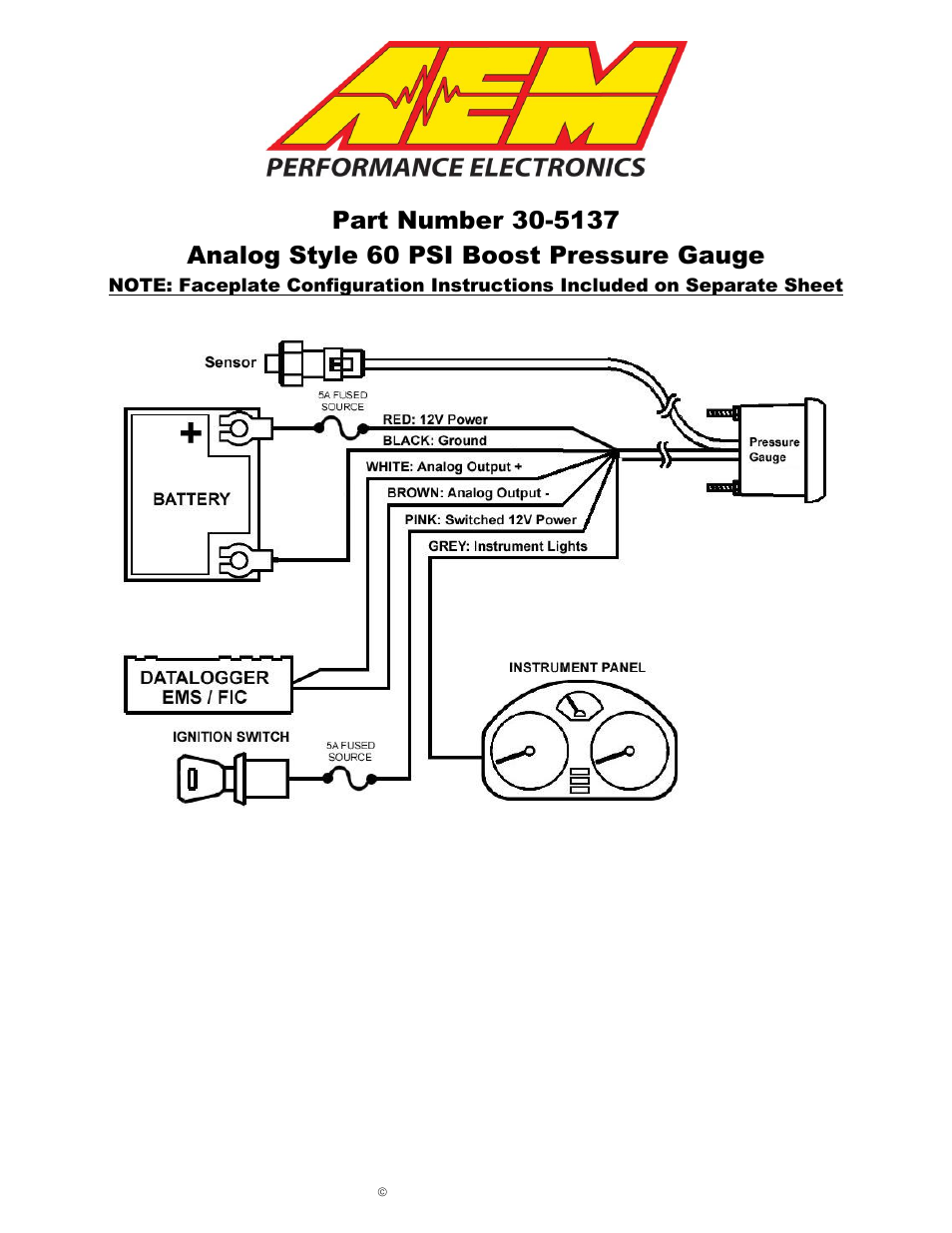AEM 30-5137M Analog Boost Metric Gauge User Manual | 6 pages