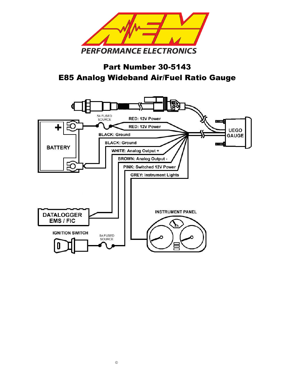 AEM 30-5143 Analog E85 Wideband UEGO Gauge E85 AFR User Manual | 8 pages