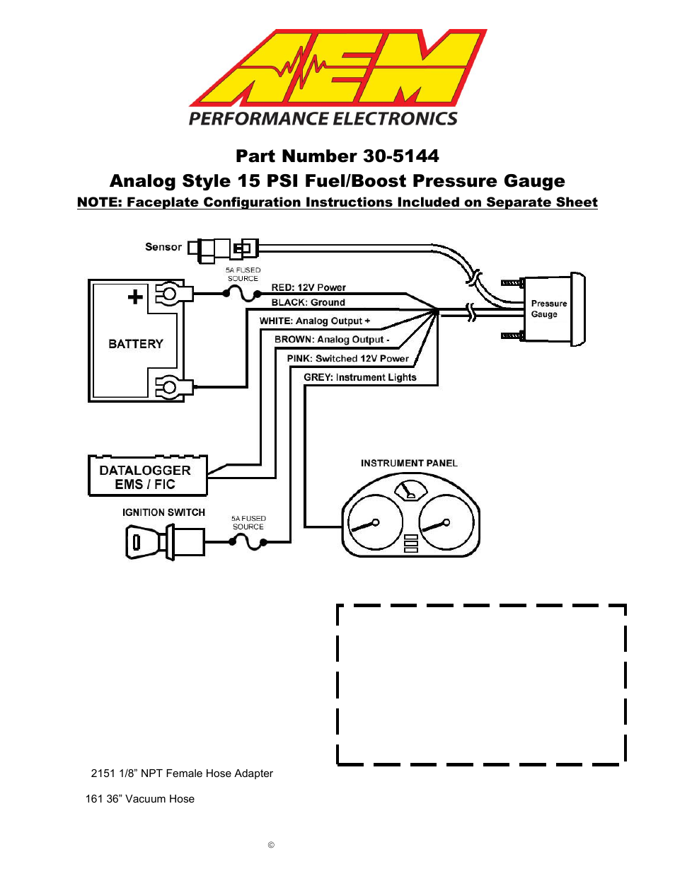 AEM 30-5144 Analog Boost Fuel Pressure SAE Gauge User Manual | 7 pages