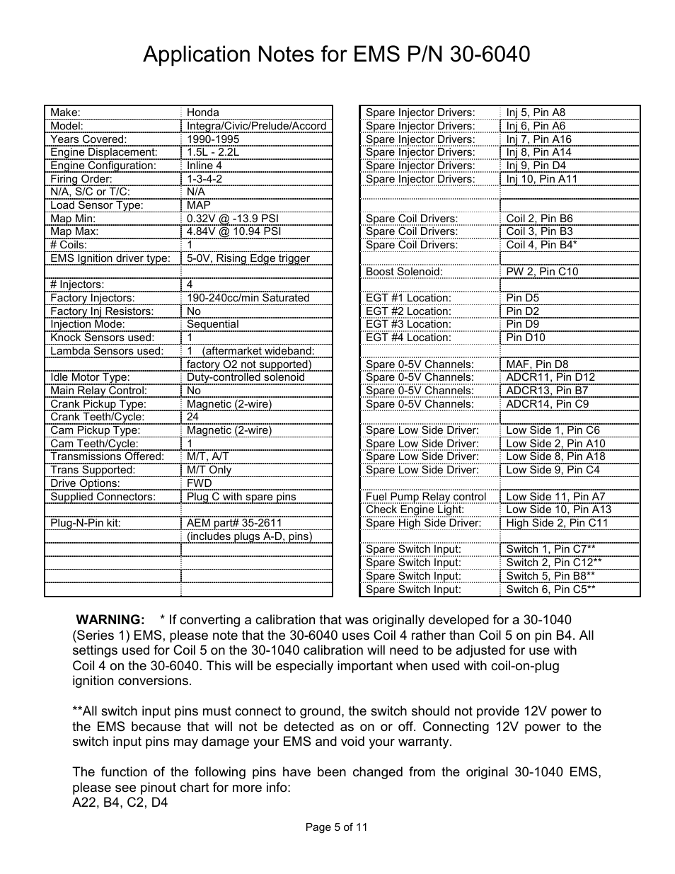 AEM 30-6040 Series 2 Plug & Play EMS User Manual | Page 5 / 11