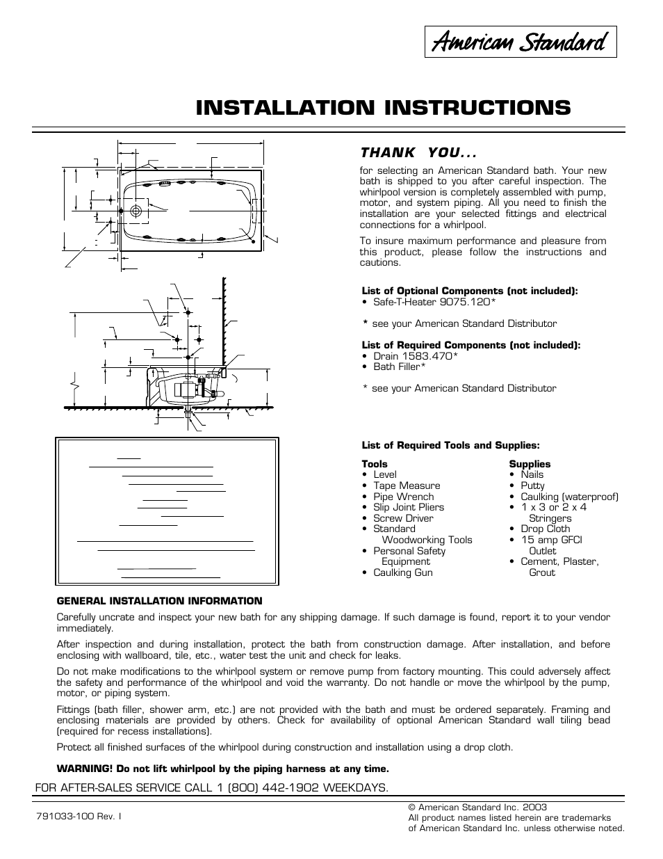 American Standard 2460.XXXW Series User Manual | 12 pages