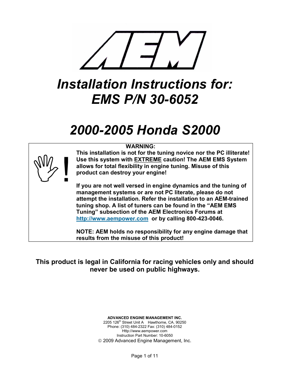 AEM 30-6052 Series 2 Plug & Play EMS User Manual | 11 pages