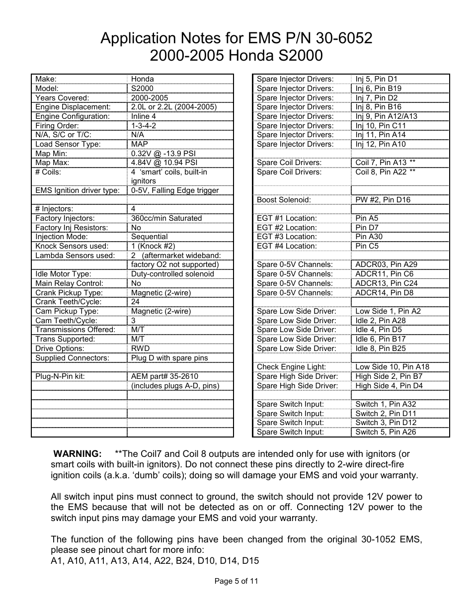 AEM 30-6052 Series 2 Plug & Play EMS User Manual | Page 5 / 11
