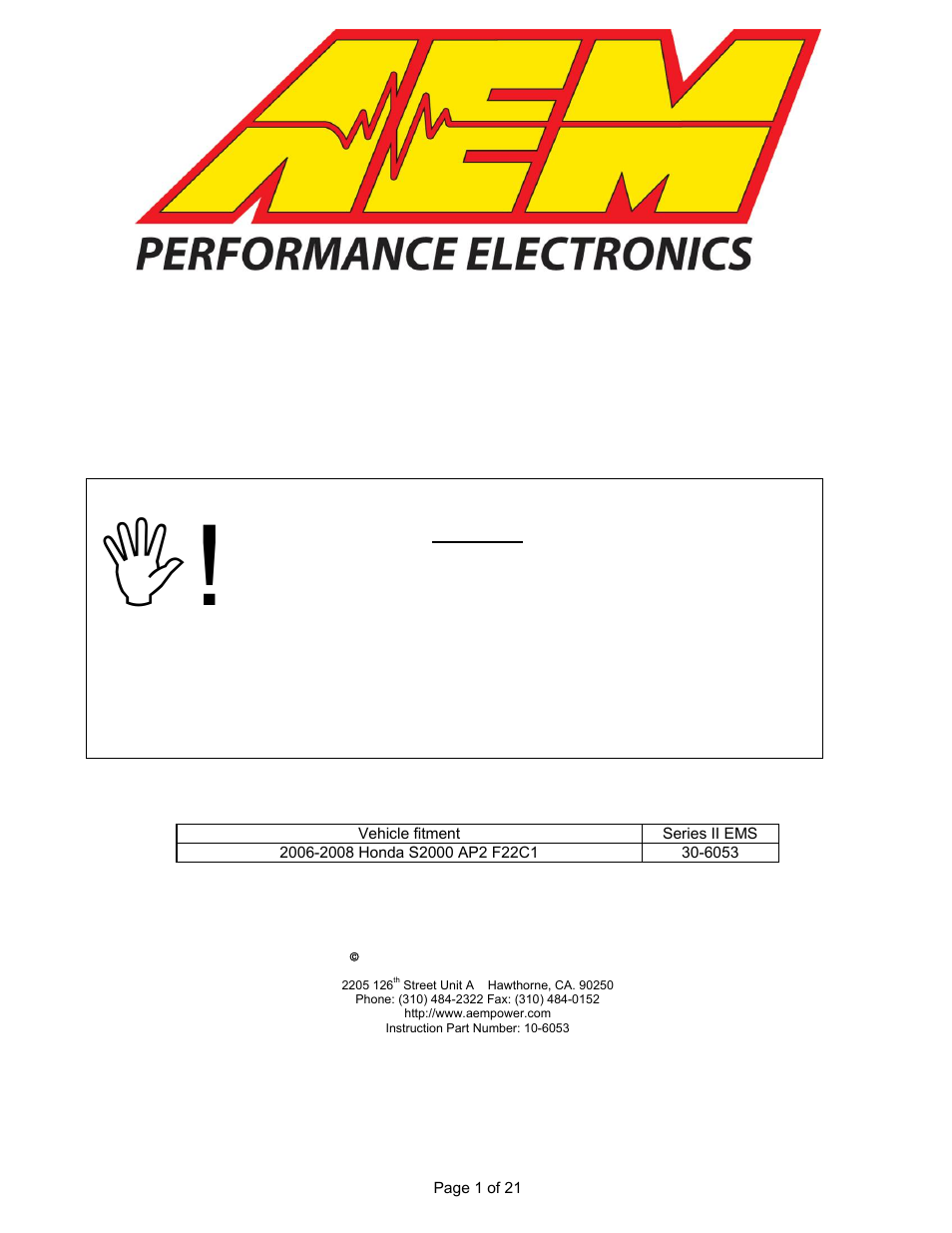 AEM 30-6053 Series 2 Plug & Play EMS User Manual | 21 pages