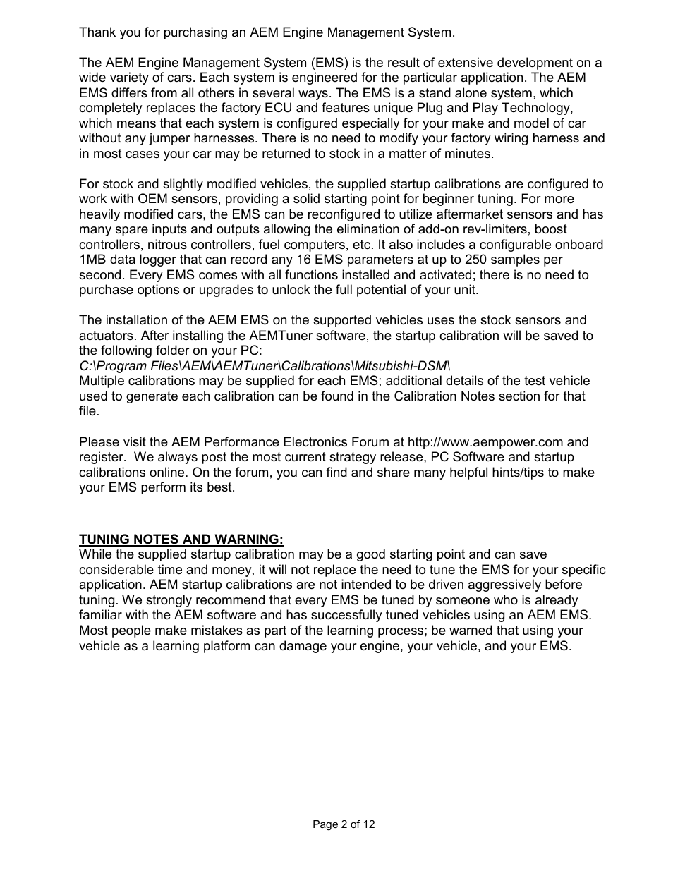 AEM 30-6311 Series 2 Plug & Play EMS User Manual | Page 2 / 12