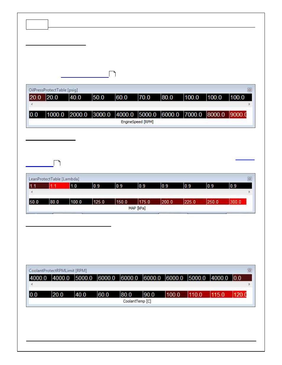 Engine protection - tables | AEM 30-71XX Infinity Stand-Alone Programmable Engine Mangement System Full Manual User Manual | Page 156 / 408