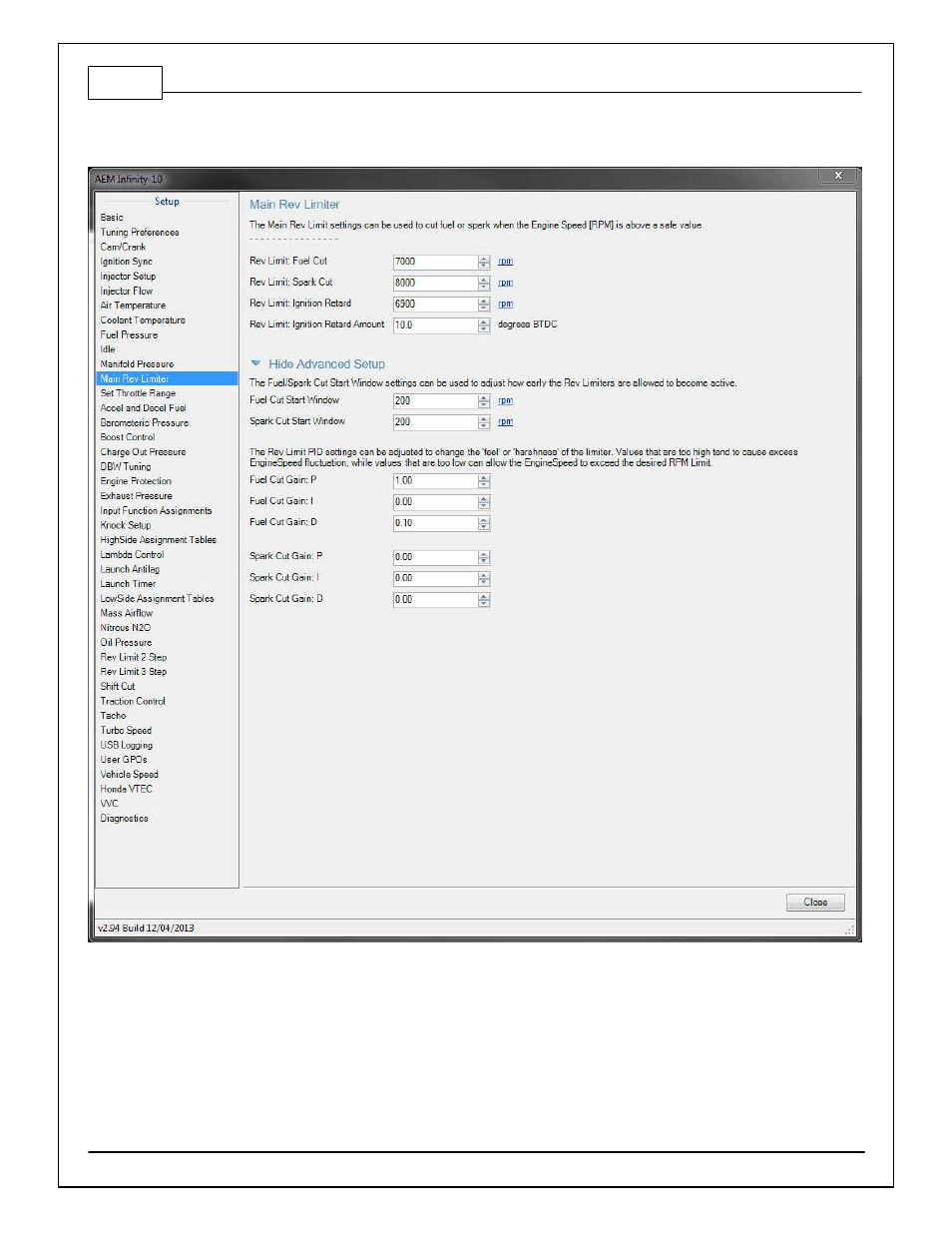 Main rev limiter | AEM 30-71XX Infinity Stand-Alone Programmable Engine Mangement System Full Manual User Manual | Page 214 / 408