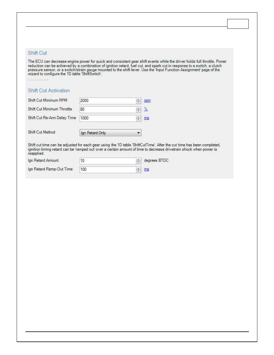 Shift cut | AEM 30-71XX Infinity Stand-Alone Programmable Engine Mangement System Full Manual User Manual | Page 221 / 408