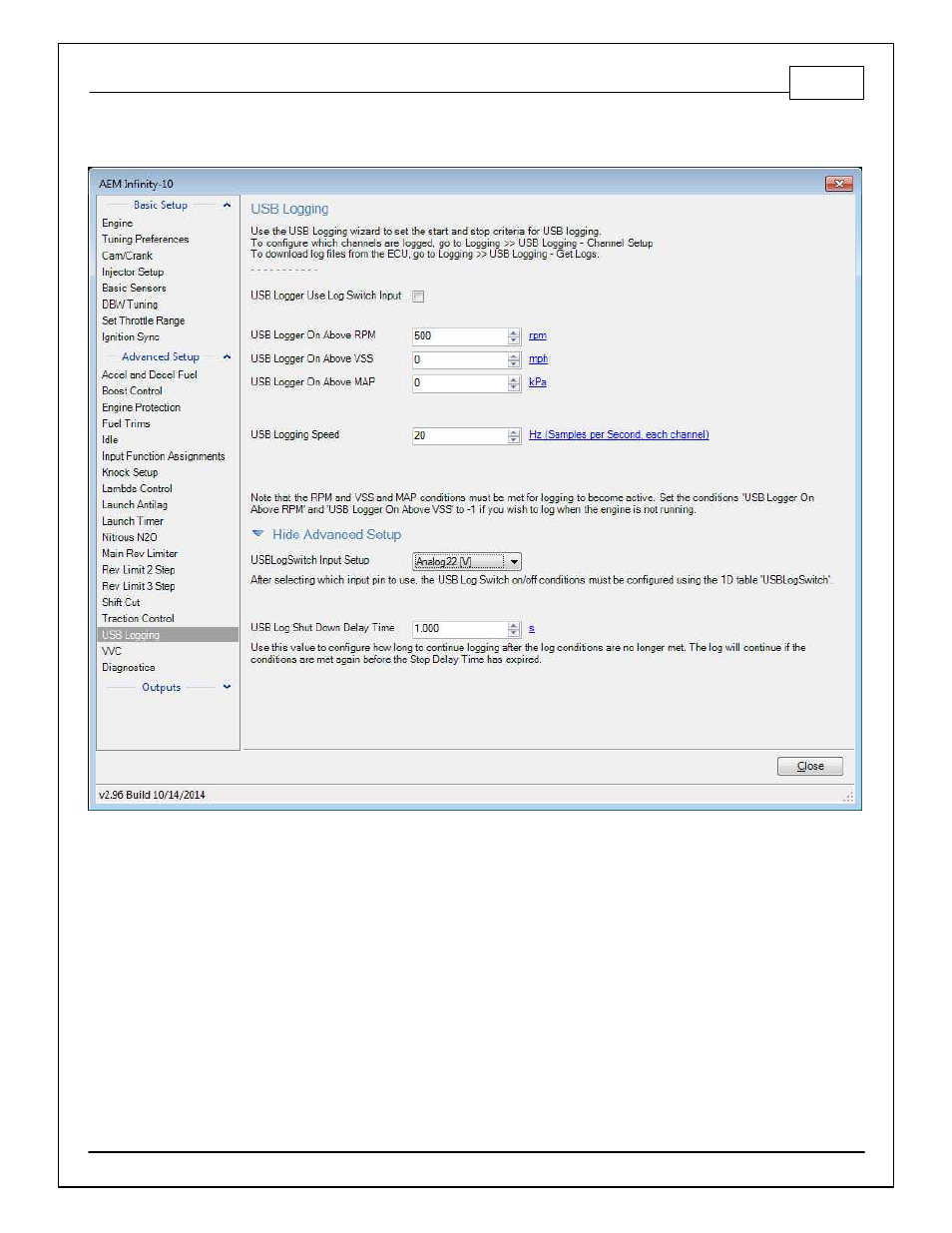 Usb logging | AEM 30-71XX Infinity Stand-Alone Programmable Engine Mangement System Full Manual User Manual | Page 231 / 408