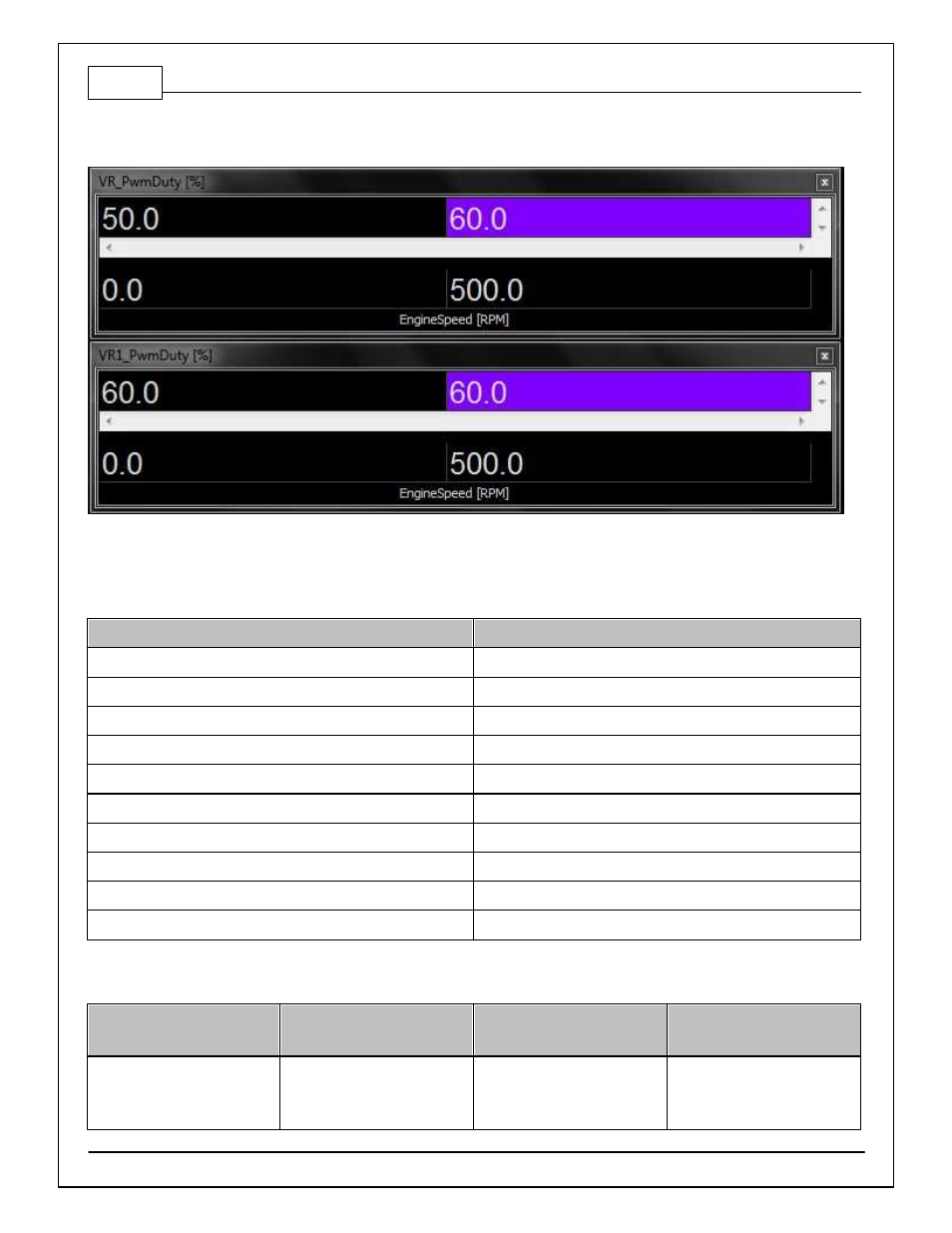 Vr pwmduty [%] tables | AEM 30-71XX Infinity Stand-Alone Programmable Engine Mangement System Full Manual User Manual | Page 276 / 408