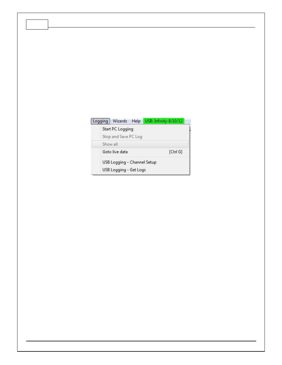 Log menu | AEM 30-71XX Infinity Stand-Alone Programmable Engine Mangement System Full Manual User Manual | Page 36 / 408