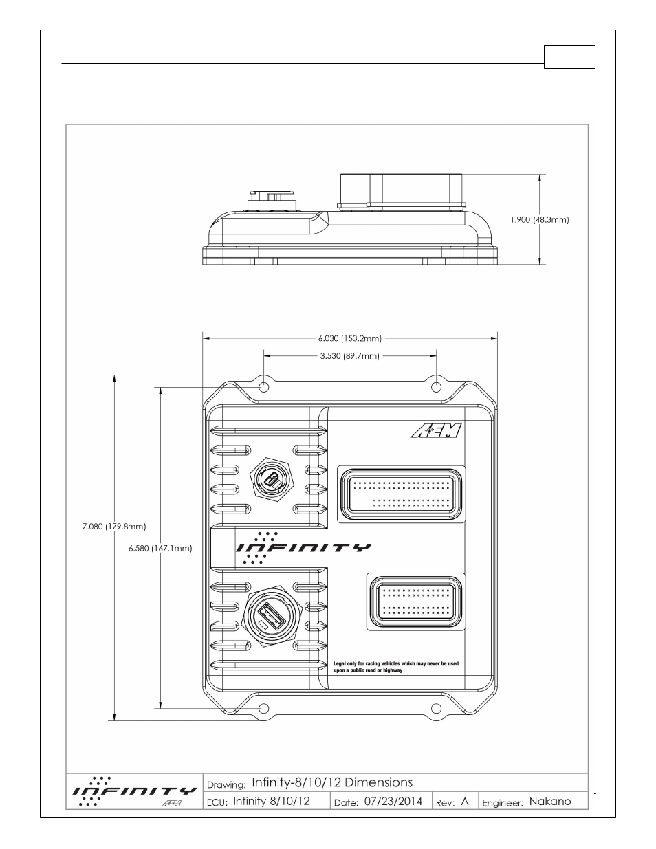 Ecu installation dimensions | AEM 30-71XX Infinity Stand-Alone Programmable Engine Mangement System Full Manual User Manual | Page 85 / 408