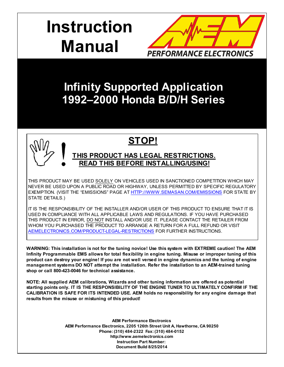 AEM Infinity Supported Applications - Honda H-Series Engine User Manual | 18 pages