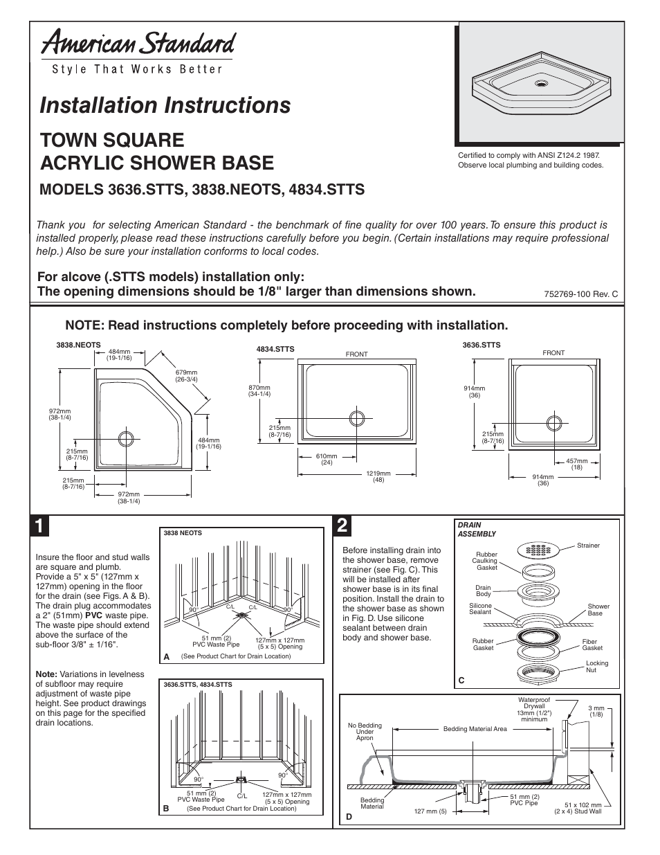 American Standard 4834.STTS User Manual | 2 pages