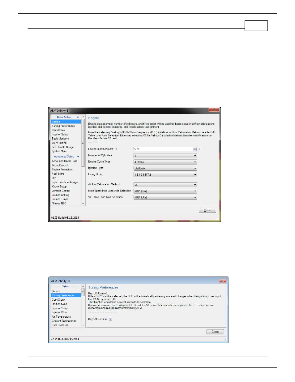 Setup wizard, Engine, Tuning preferences | AEM Infinity Supported Applications - Universal V8 Engine User Manual | Page 29 / 46