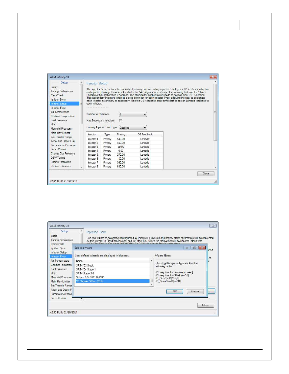 Injector setup, Injector flow | AEM Infinity Supported Applications - Universal V8 Engine User Manual | Page 31 / 46