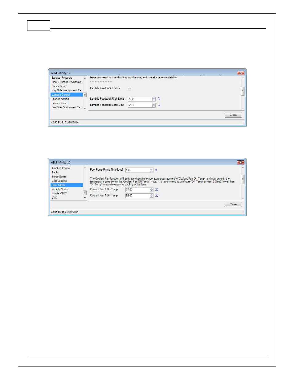 Lambda control, User gpos | AEM Infinity Supported Applications - Universal V8 Engine User Manual | Page 34 / 46