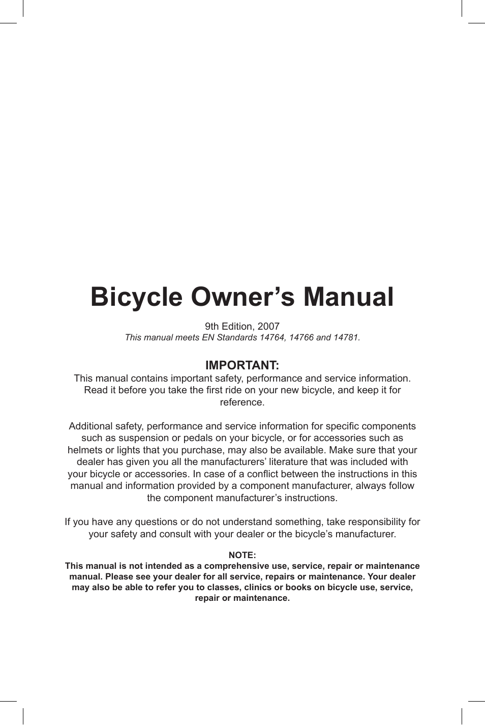 Electra Bicycle User Manual | 31 pages
