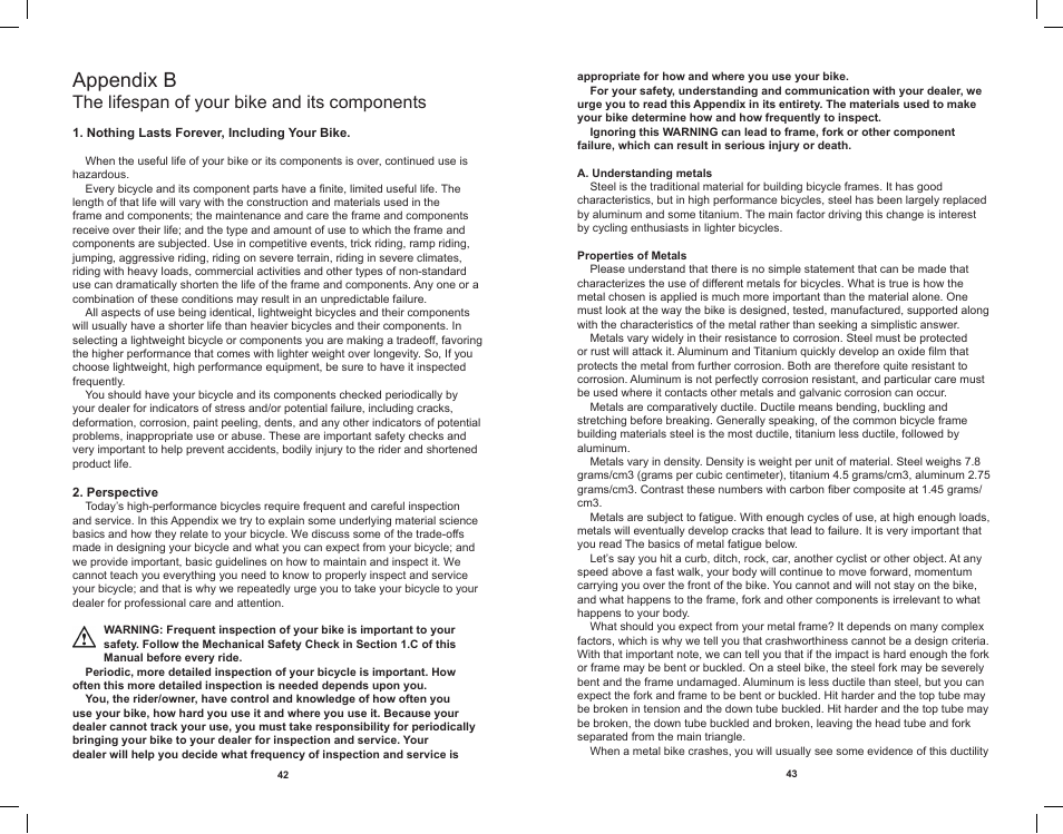 Appendix b, The lifespan of your bike and its components | Electra Bicycle User Manual | Page 24 / 31