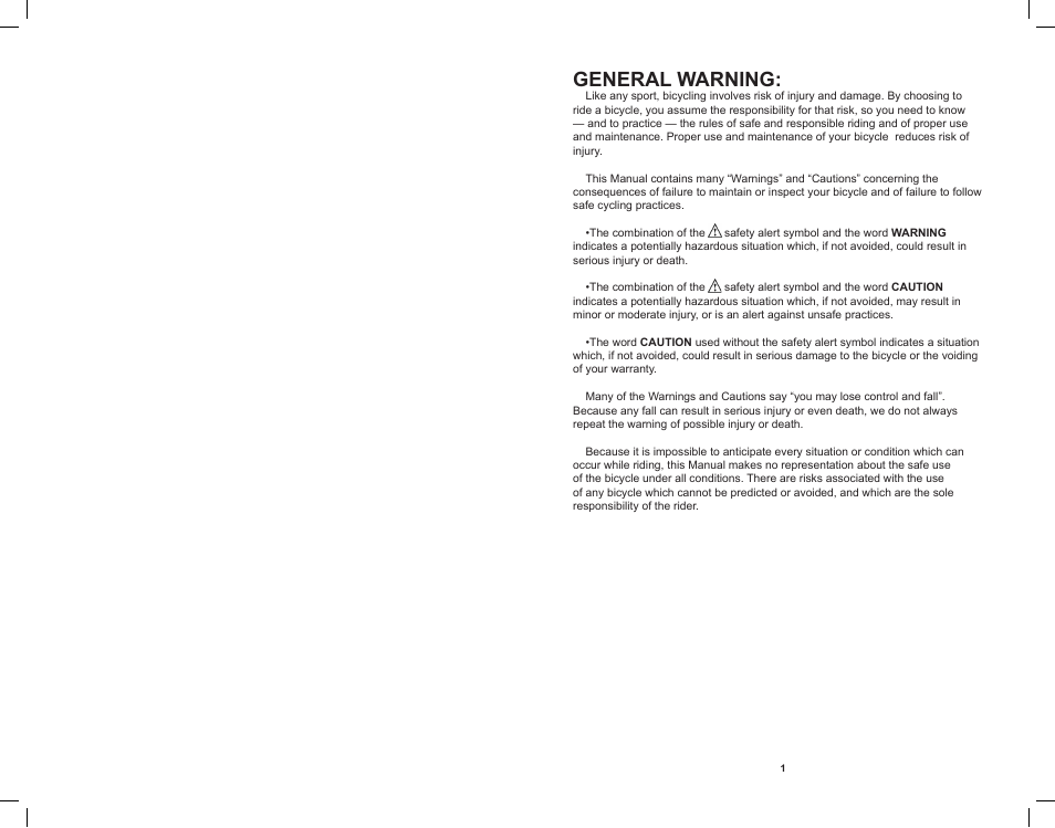 General warning | Electra Bicycle User Manual | Page 3 / 31