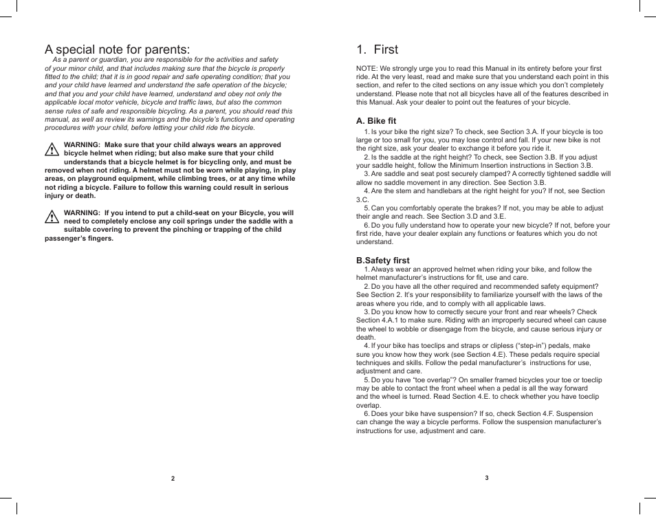 First | Electra Bicycle User Manual | Page 4 / 31