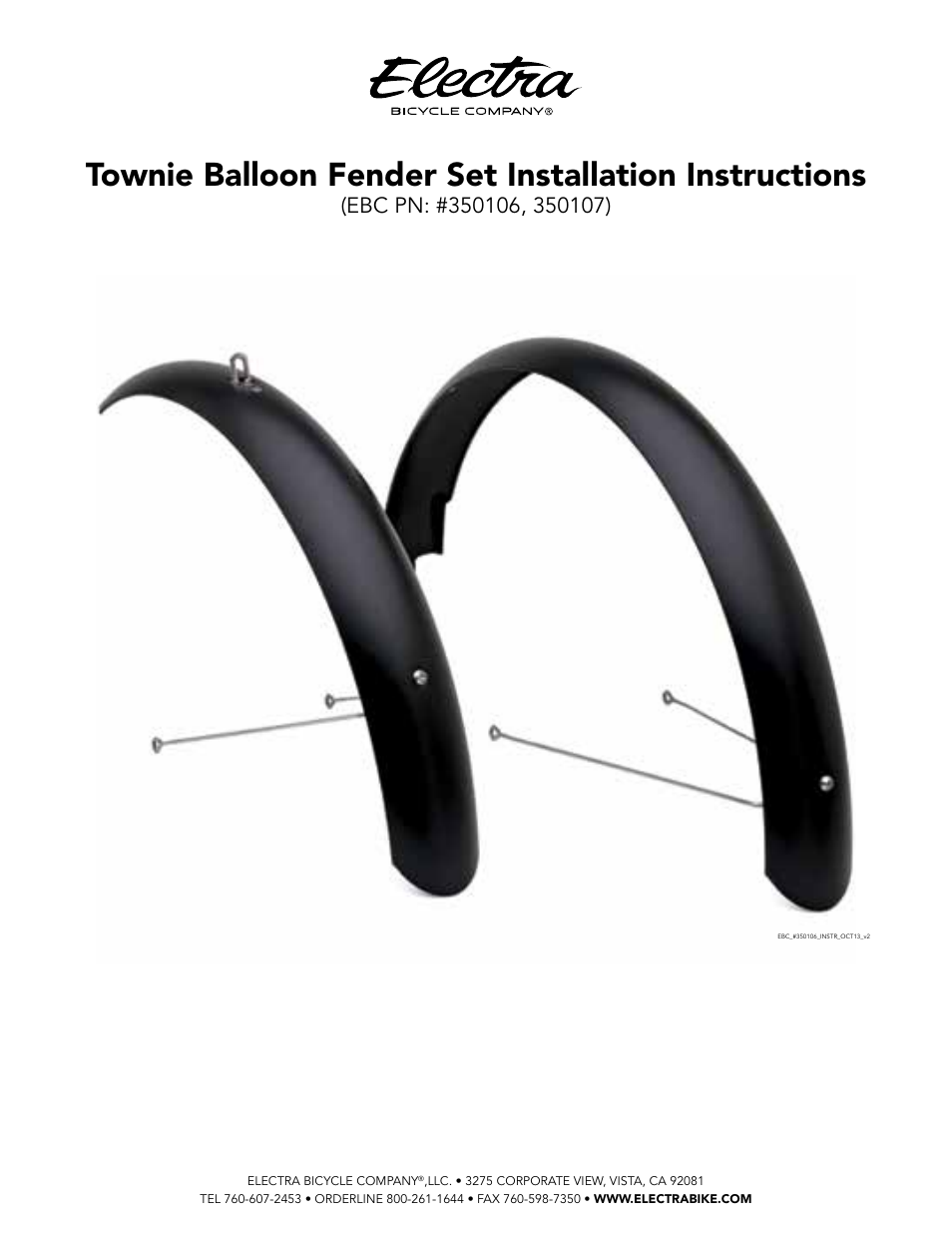 Electra Townie Balloon Fender Set (350106, 350107) User Manual | 4 pages
