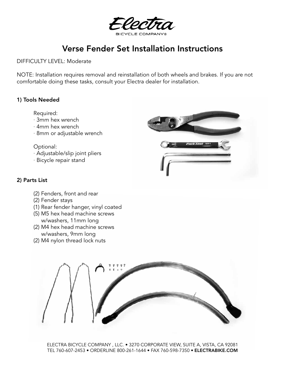 Verse fender set installation instructions | Electra Verse Fender Set (350114, 350113) User Manual | Page 2 / 5