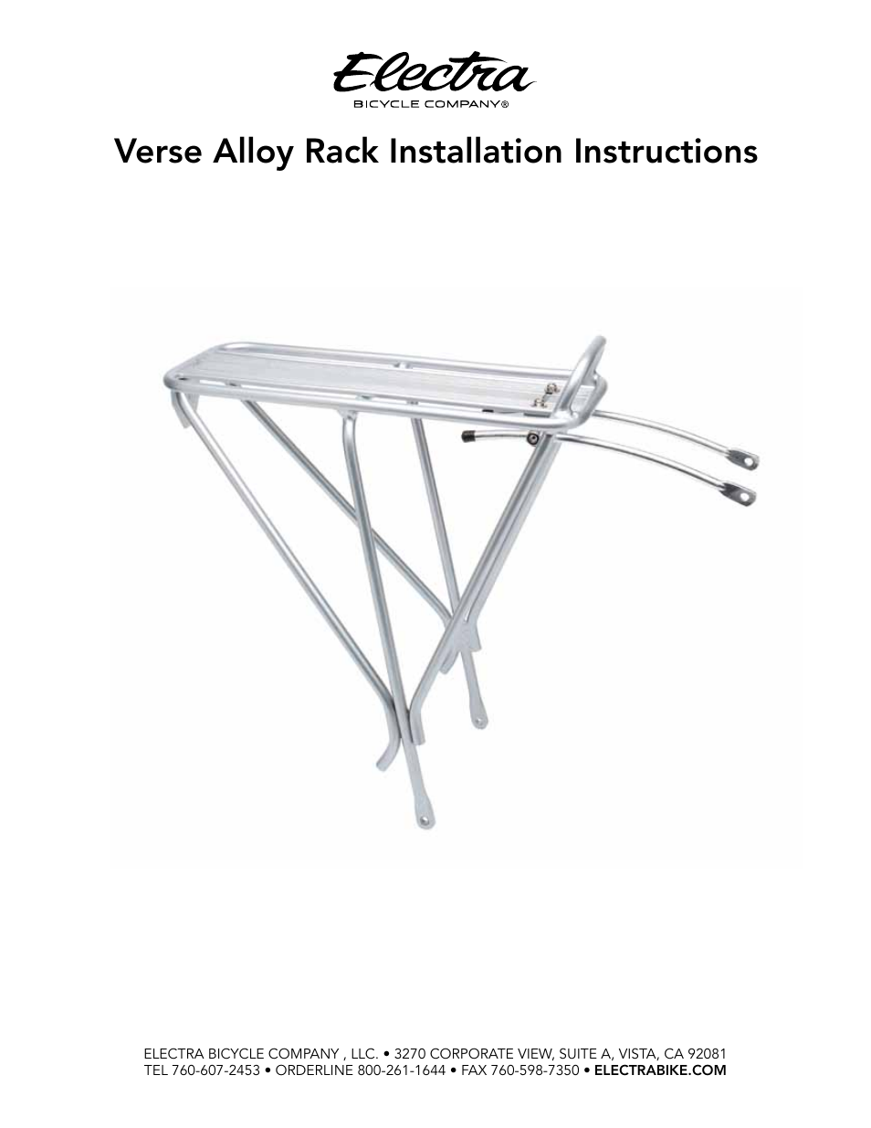 Electra Verse Alloy Rack User Manual | 4 pages