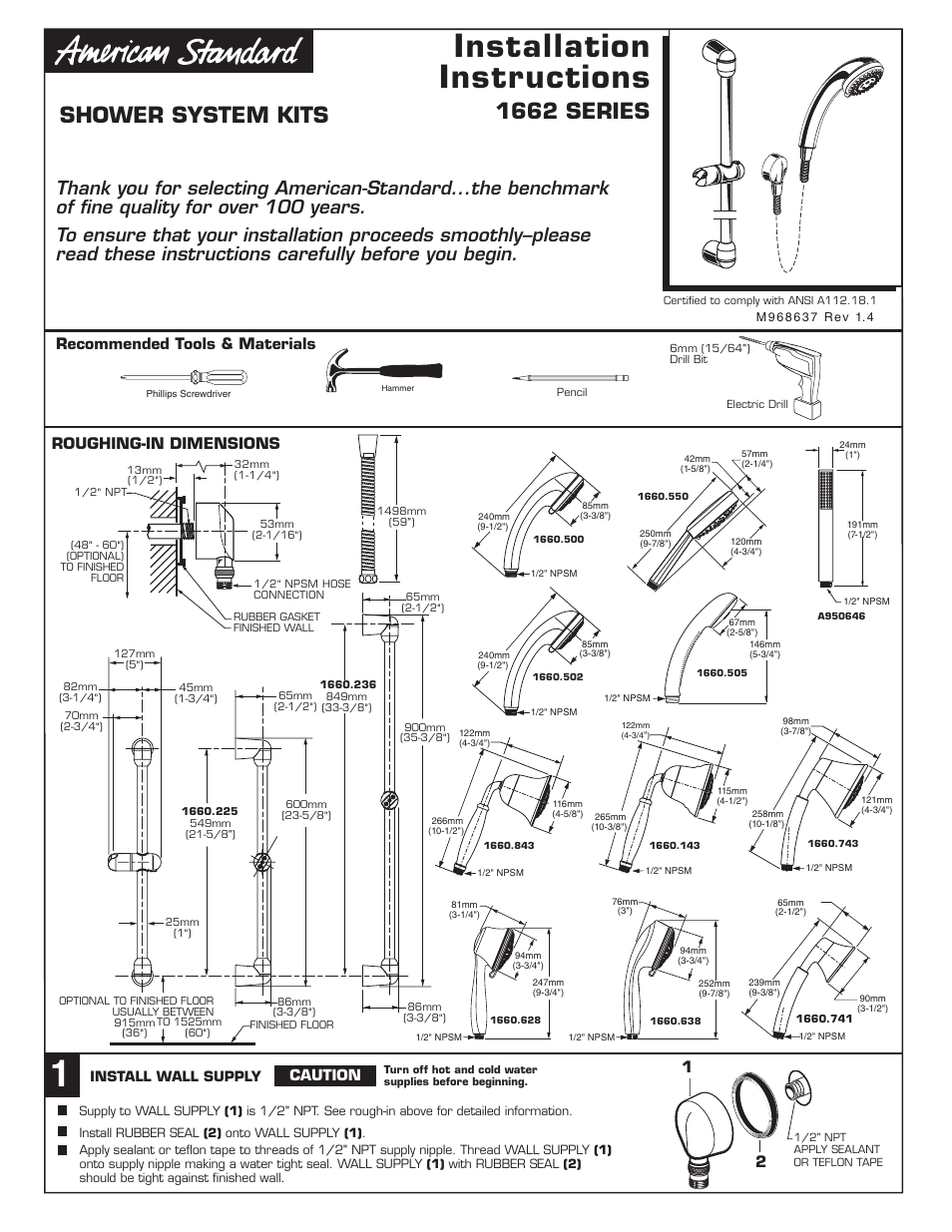 American Standard 1662 User Manual | 3 pages