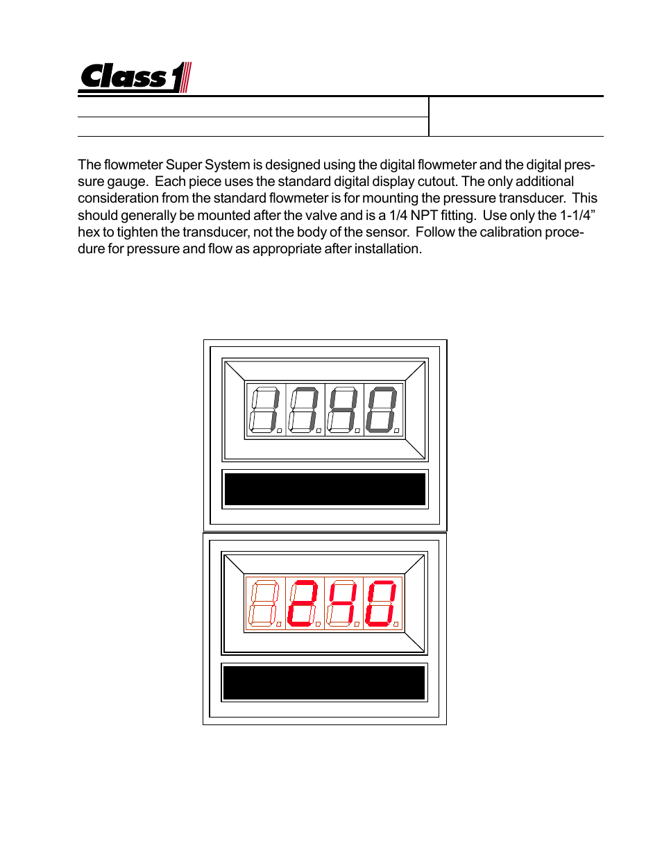 Flow meter, Pump discharge | Class1 Digital Flow Meter User Manual | Page 8 / 9