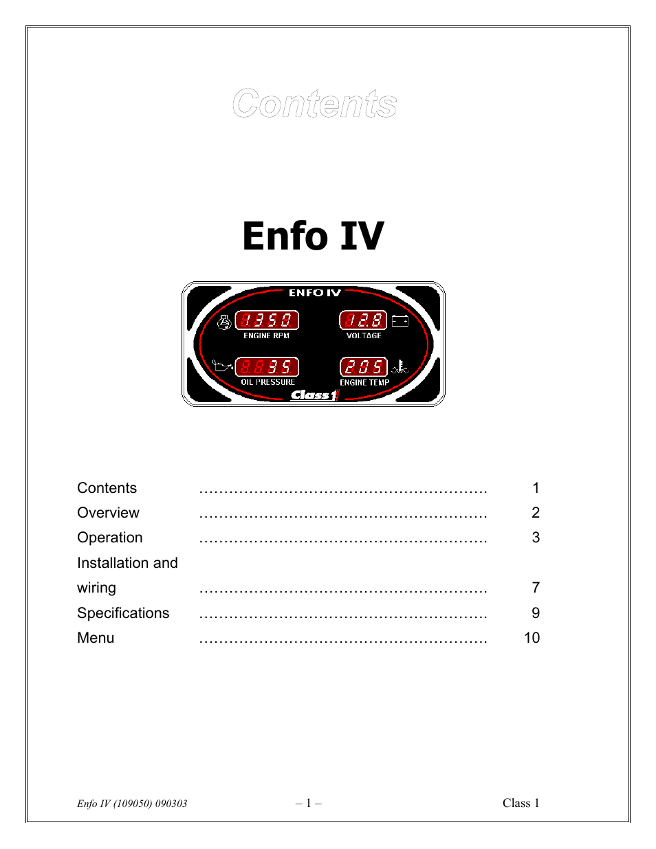 Class1 ENFO IV User Manual | 10 pages