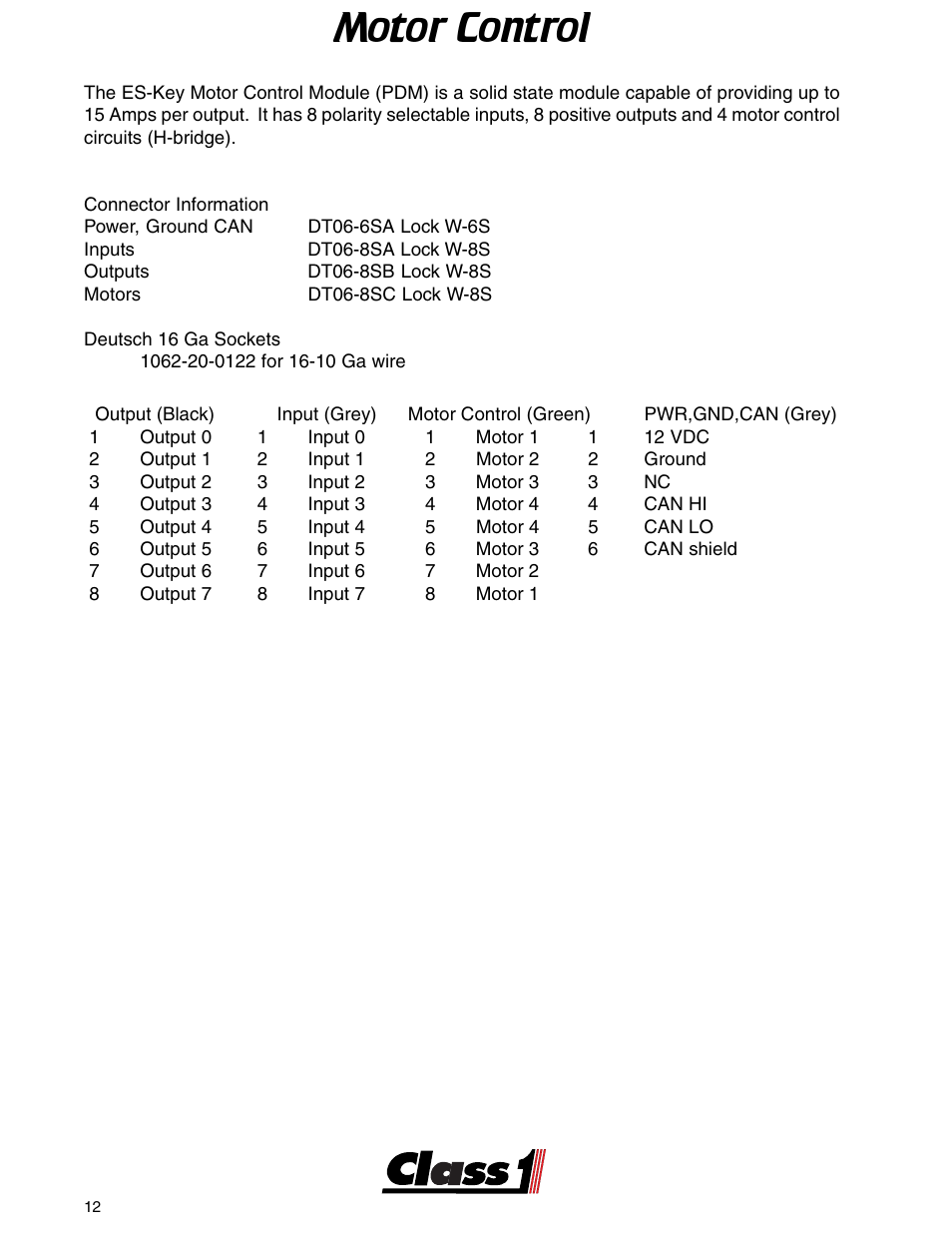 Motor control | Class1 ES-Key-USM User Manual | Page 12 / 30