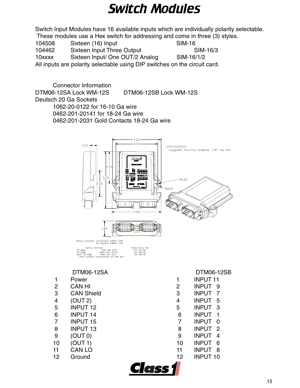 Usm 103383, Switch modules | Class1 ES-Key-USM User Manual | Page 15 / 30