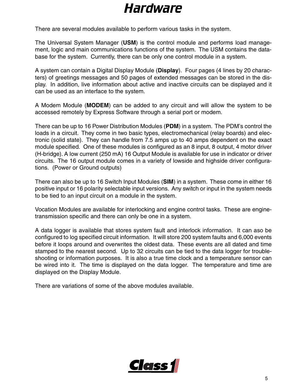 Addresses, Hardware | Class1 ES-Key-USM User Manual | Page 5 / 30