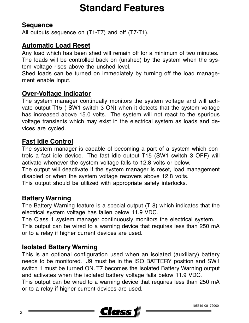 Standard features | Class1 ESM3 User Manual | Page 2 / 14