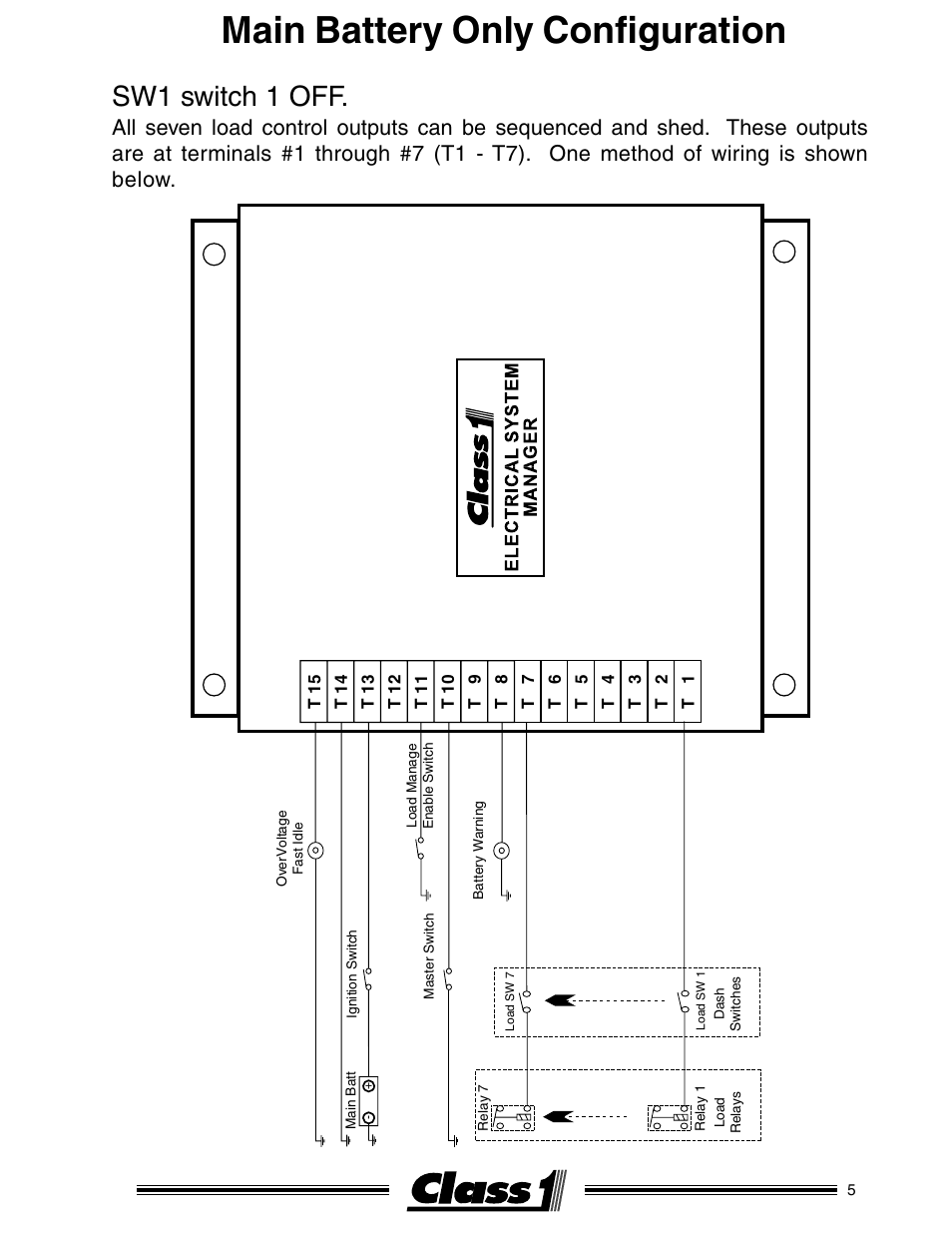 Main battery only configuration, Sw1 switch 1 off | Class1 ESM3 User Manual | Page 5 / 14