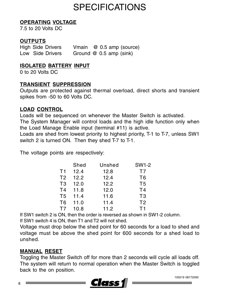 Specifications | Class1 ESM3 User Manual | Page 8 / 14