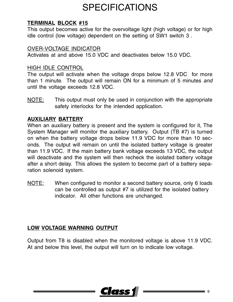 Specifications | Class1 ESM3 User Manual | Page 9 / 14