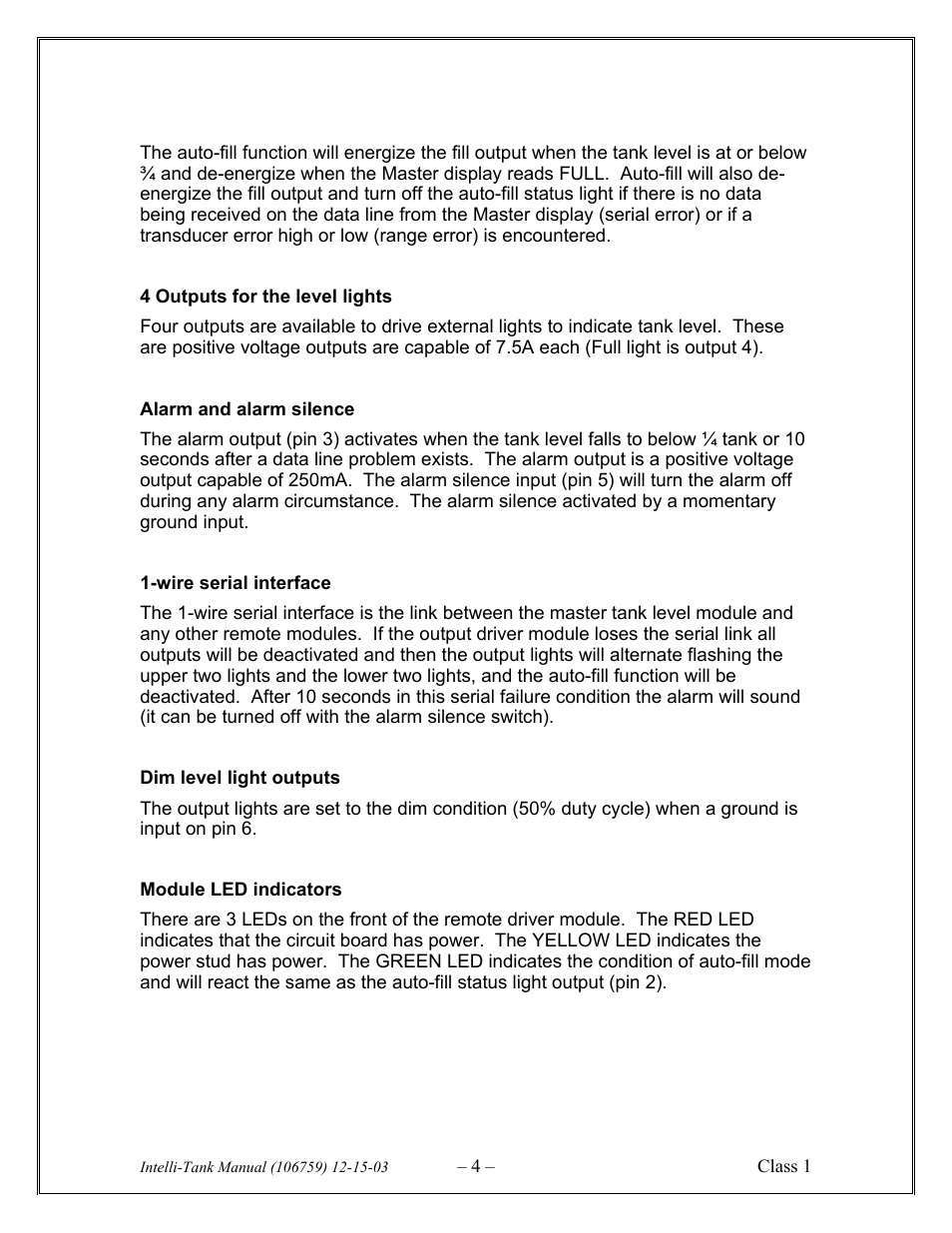 Class1 Intelli Tank 4 light driver module User Manual | Page 4 / 9