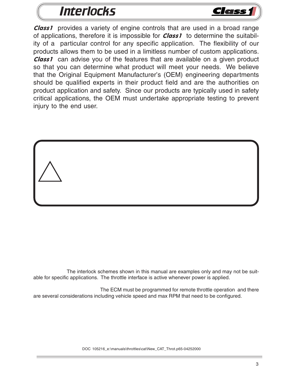 Interlocks | Class1 Vernier Throttle for CAT- new User Manual | Page 3 / 8