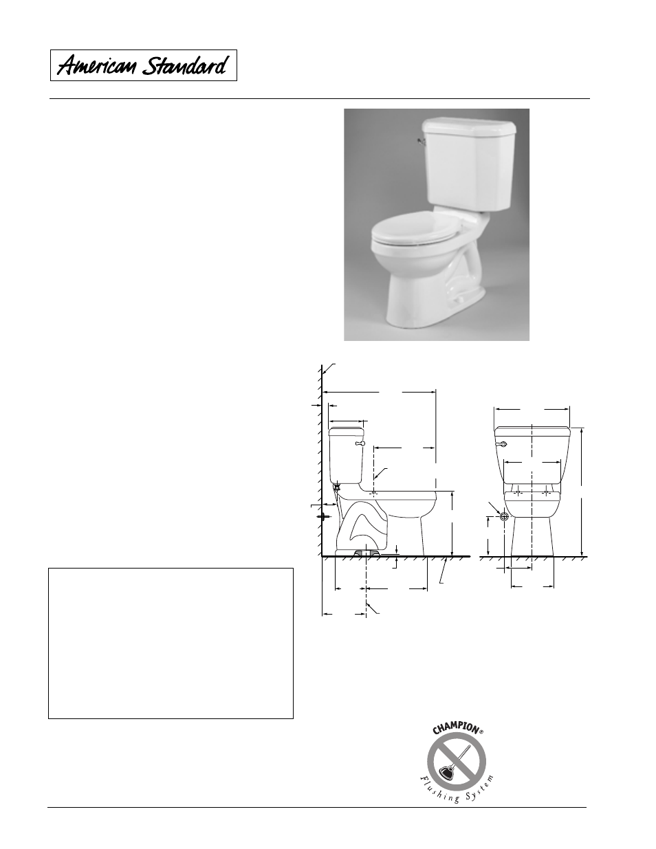 American Standard Williamsburg Champion Elongated Right Height Toilet 4281.702 User Manual | 1 page